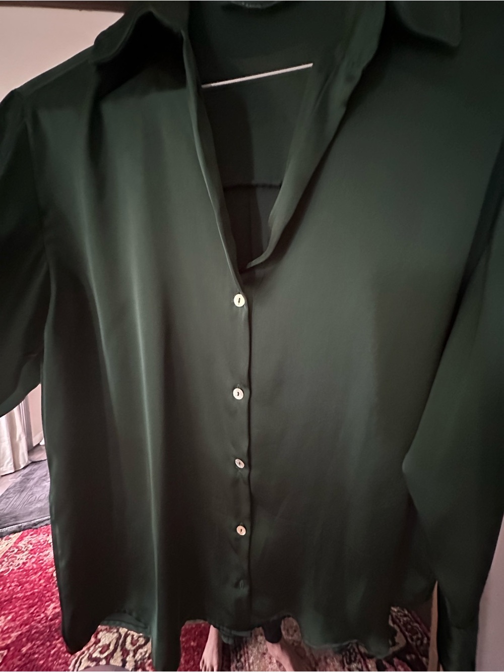 Zara Dark Green Button-Up Blouse